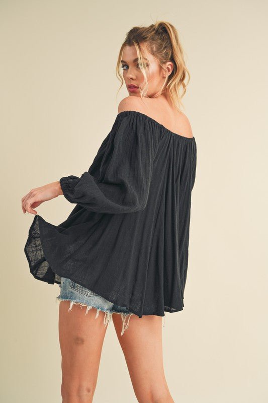 Aemi + Co Off - Shoulder Balloon Sleeve Blouse - S. M. & Co.