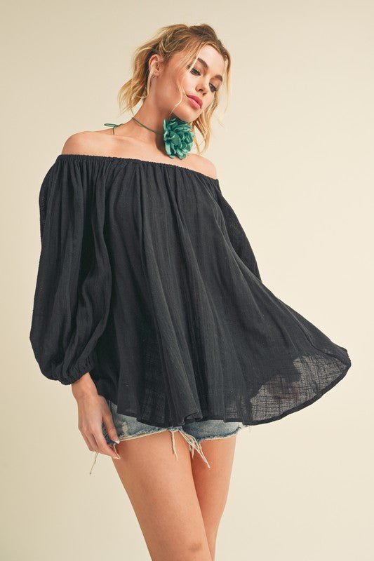 Aemi + Co Off - Shoulder Balloon Sleeve Blouse - S. M. & Co.