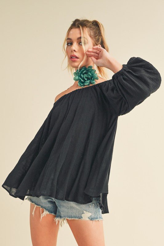 Aemi + Co Off - Shoulder Balloon Sleeve Blouse - S. M. & Co.