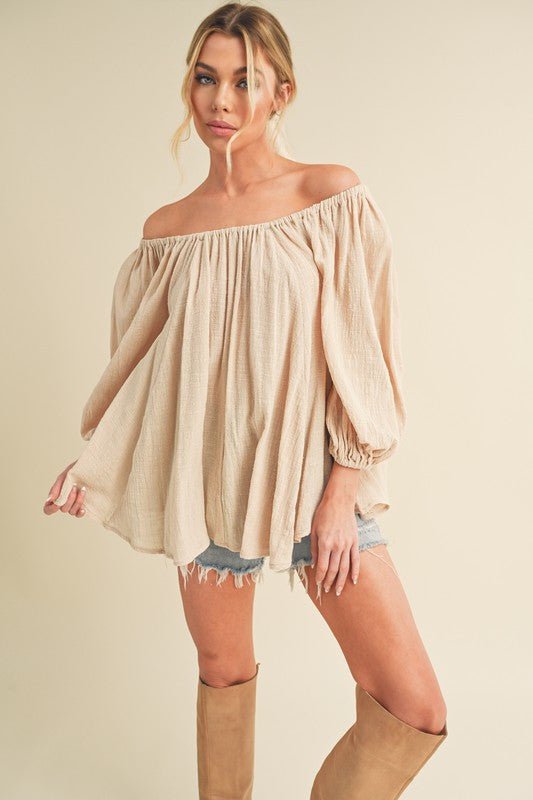 Aemi + Co Off - Shoulder Balloon Sleeve Blouse - S. M. & Co.