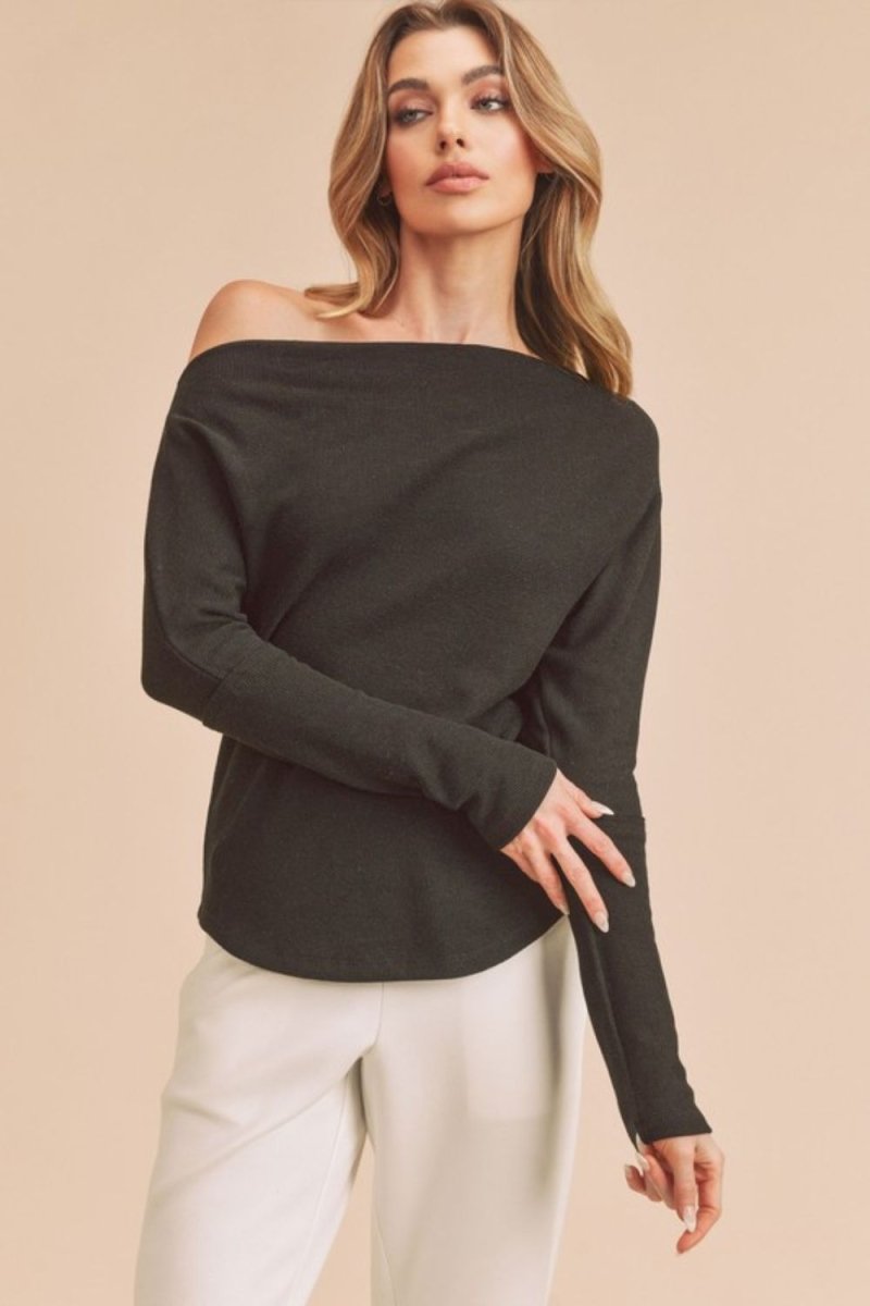 Aemi + Co One Shoulder Long Sleeve Knit Top - S. M. & Co.