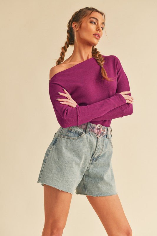 Aemi + Co One Shoulder Long Sleeve Knit Top - S. M. & Co.