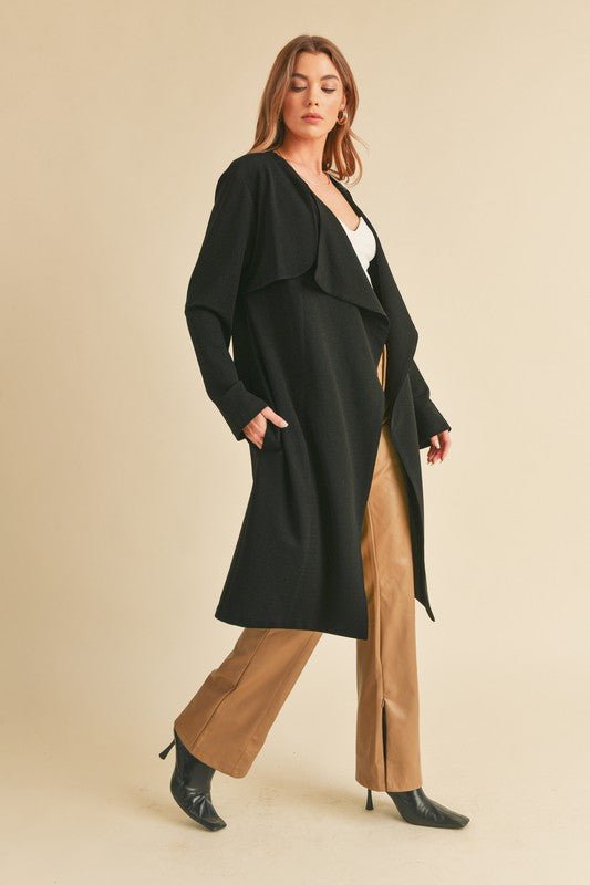 Aemi + Co Open Front Long Sleeve Longline Coat - S. M. & Co.