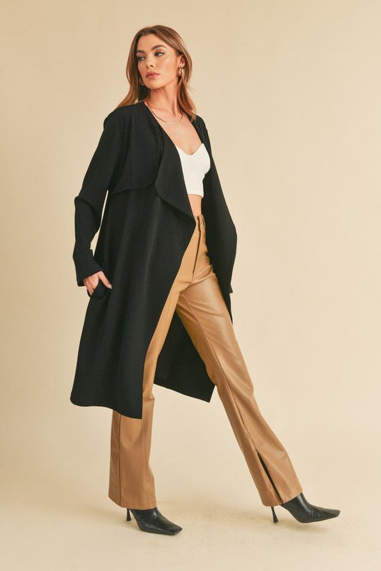 Aemi + Co Open Front Long Sleeve Longline Coat - S. M. & Co.