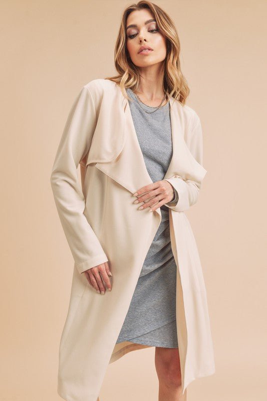 Aemi + Co Open Front Long Sleeve Longline Coat - S. M. & Co.