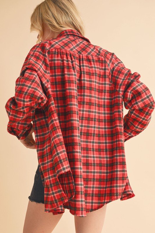 Aemi + Co Plaid Button Up Flannel Shirt with Chest Pocket - S. M. & Co.