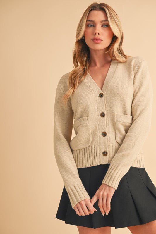 Aemi + Co Ribbed Hem Button Down V - Neck Cardigan - S. M. & Co.