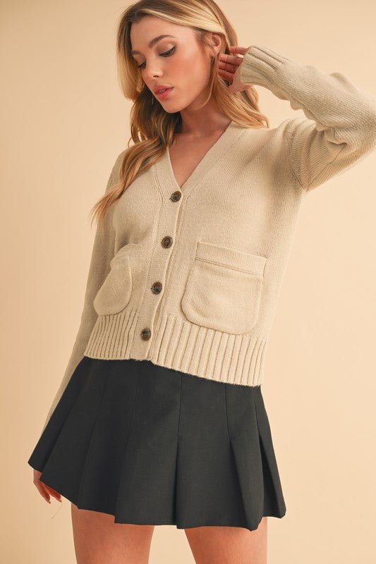 Aemi + Co Ribbed Hem Button Down V - Neck Cardigan - S. M. & Co.