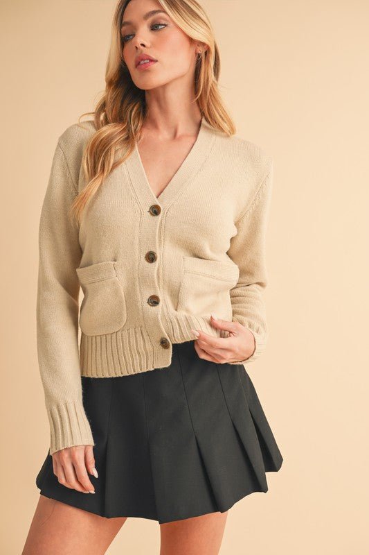 Aemi + Co Ribbed Hem Button Down V - Neck Cardigan - S. M. & Co.