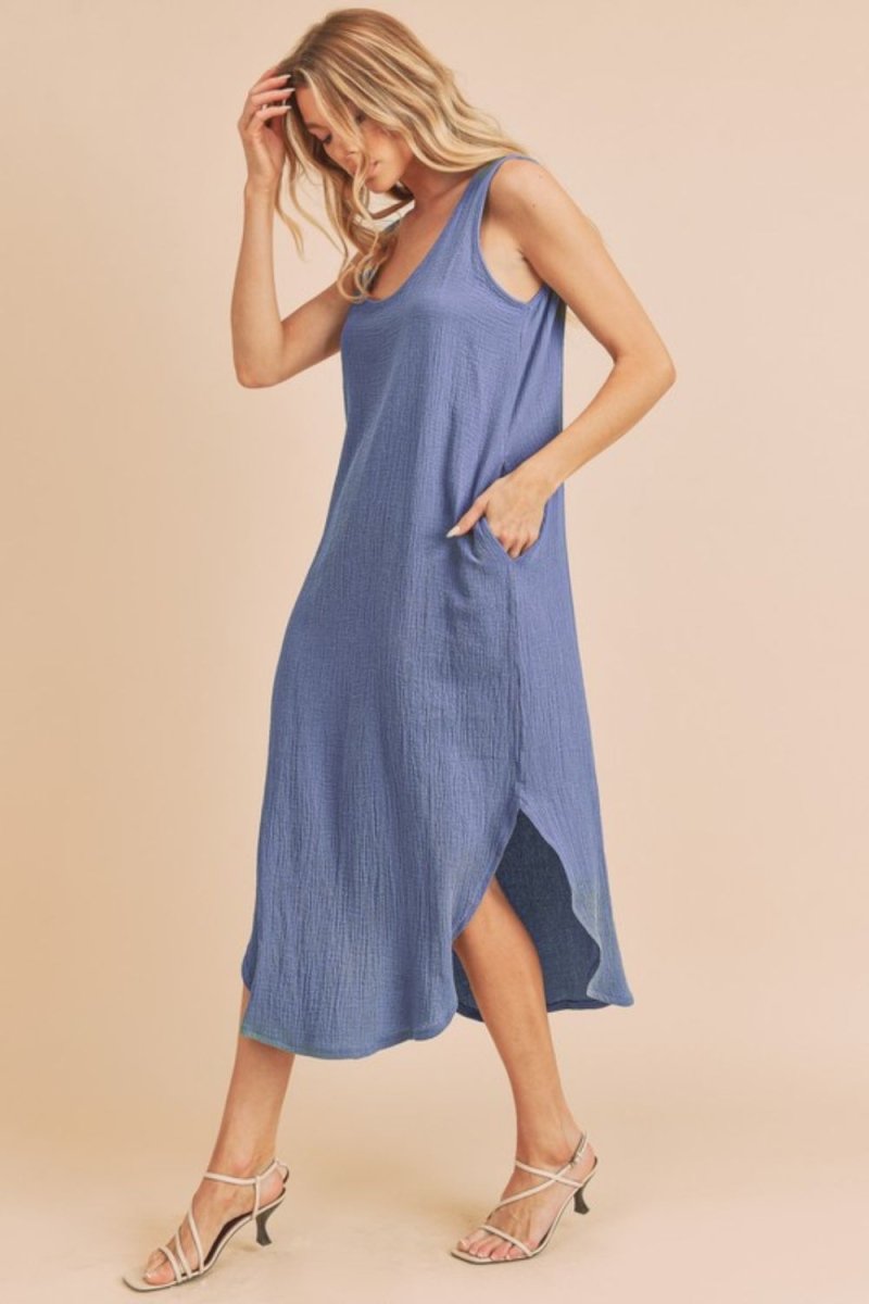 Aemi + Co Round Neck Midi Tank Dress with Pockets - S. M. & Co.