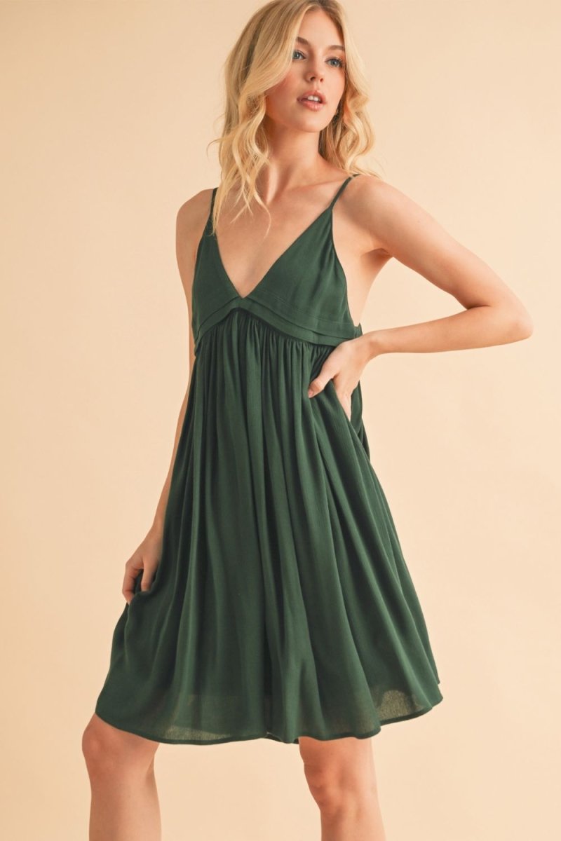 Aemi + Co Ruched Plunge Mini Cami Dress - S. M. & Co.