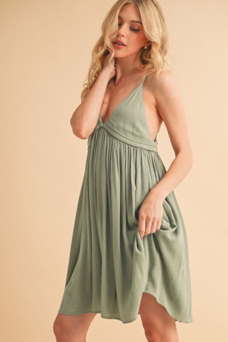 Aemi + Co Ruched Plunge Mini Cami Dress - S. M. & Co.