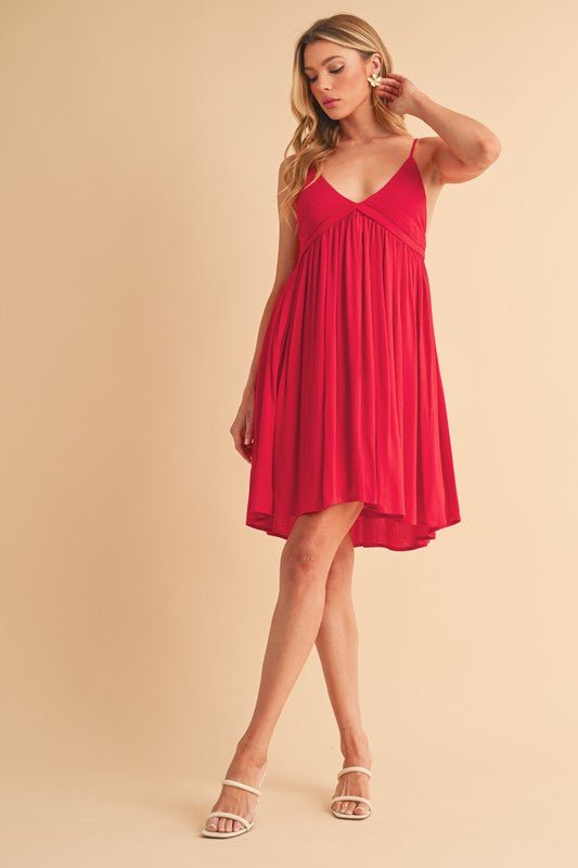 Aemi + Co Ruched Plunge Mini Cami Dress - S. M. & Co.