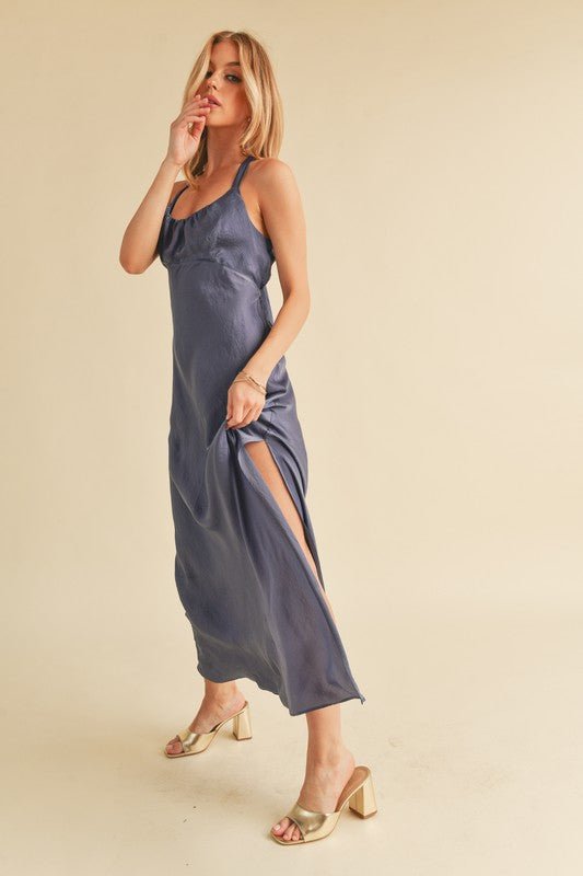 Aemi + Co Ruched Side Slit Cutout Back Maxi Cami Dress - S. M. & Co.