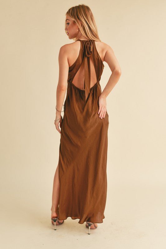 Aemi + Co Ruched Side Slit Cutout Back Maxi Cami Dress - S. M. & Co.