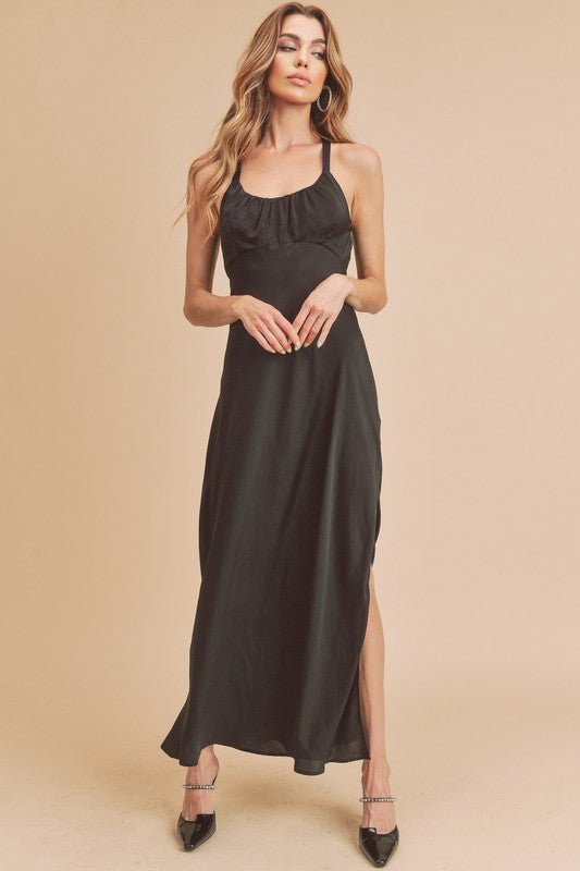 Aemi + Co Ruched Side Slit Cutout Back Maxi Cami Dress - S. M. & Co.