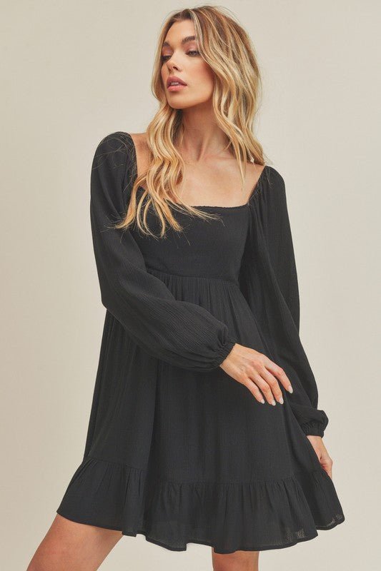 Aemi + Co Ruffled Hem Square Neck Balloon Sleeve Mini Dress - S. M. & Co.