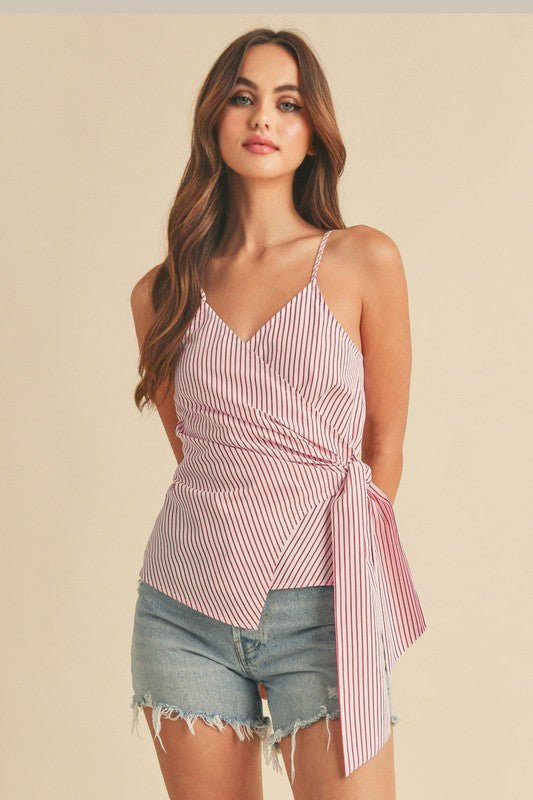 Aemi + Co Side Knotted Surplice Striped Cami - S. M. & Co.