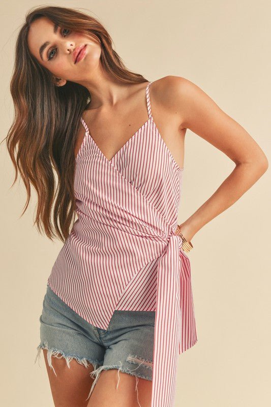 Aemi + Co Side Knotted Surplice Striped Cami - S. M. & Co.