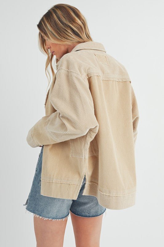 Aemi + Co Side Slit Exposed Seam Button Up Corduroy Jacket - S. M. & Co.