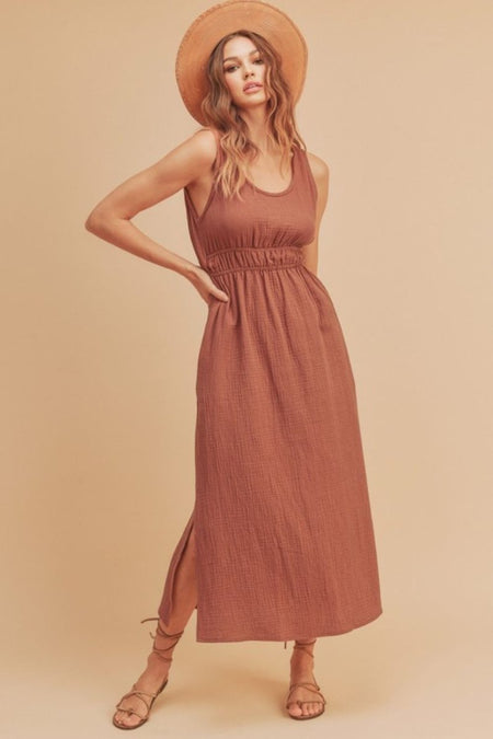 Aemi + Co Side Slit Round Neck Sleeveless Tank Dress - S. M. & Co.