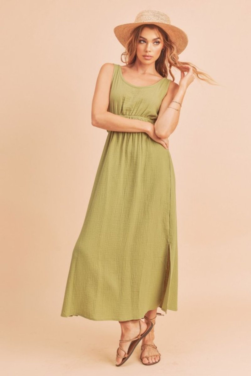 Aemi + Co Side Slit Round Neck Sleeveless Tank Dress - S. M. & Co.