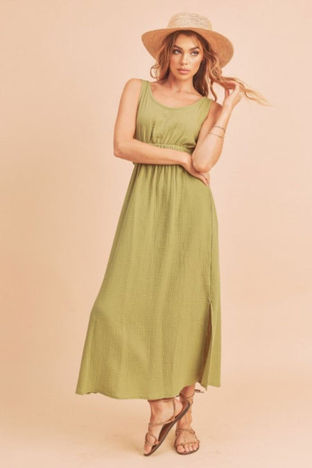 Aemi + Co Side Slit Round Neck Sleeveless Tank Dress - S. M. & Co.