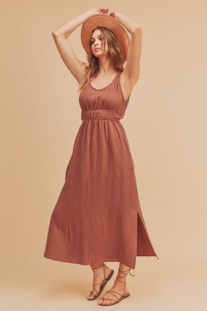 Aemi + Co Side Slit Round Neck Sleeveless Tank Dress - S. M. & Co.