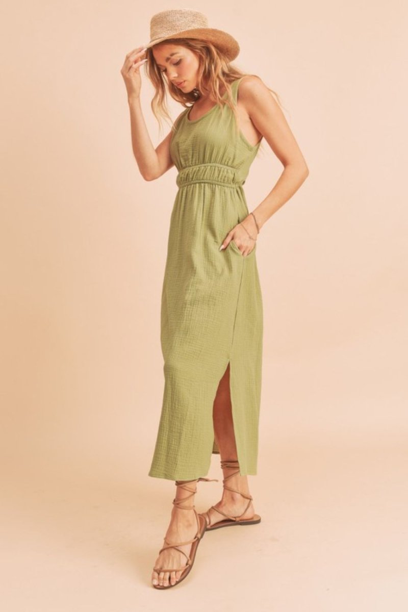 Aemi + Co Side Slit Round Neck Sleeveless Tank Dress - S. M. & Co.