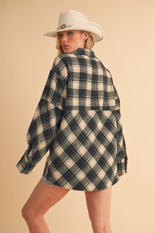 Aemi + Co Slit Plaid Half Zip Drop Shoulder Top - S. M. & Co.