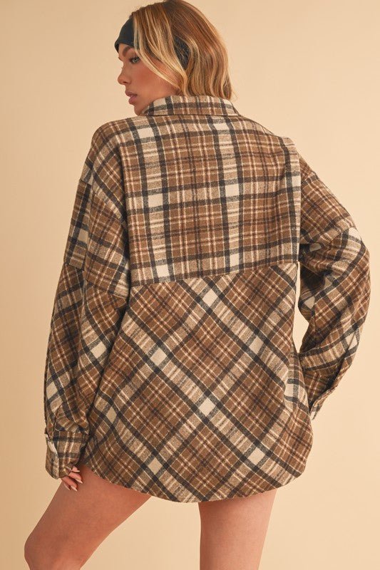 Aemi + Co Slit Plaid Half Zip Drop Shoulder Top - S. M. & Co.