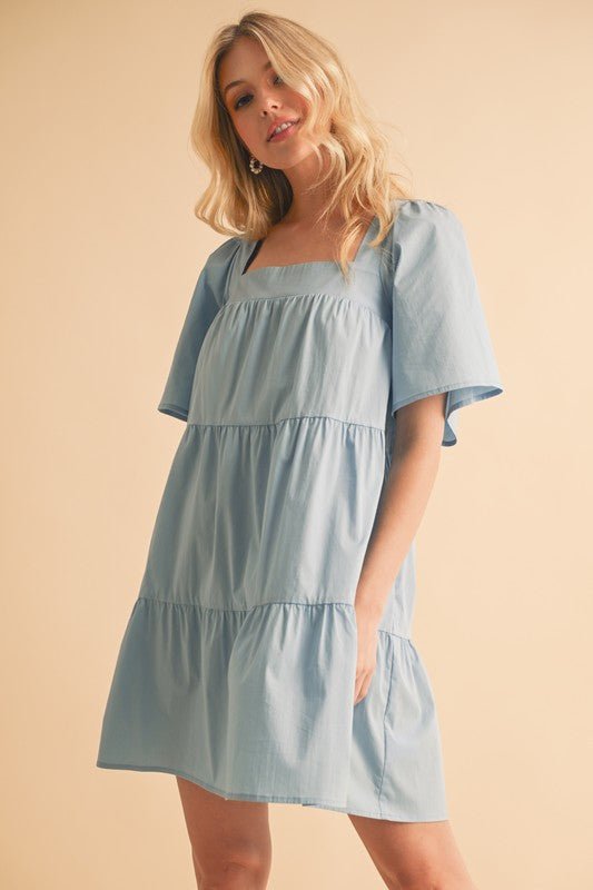 Aemi + Co Square Neck Half Sleeve Tiered Dress - S. M. & Co.