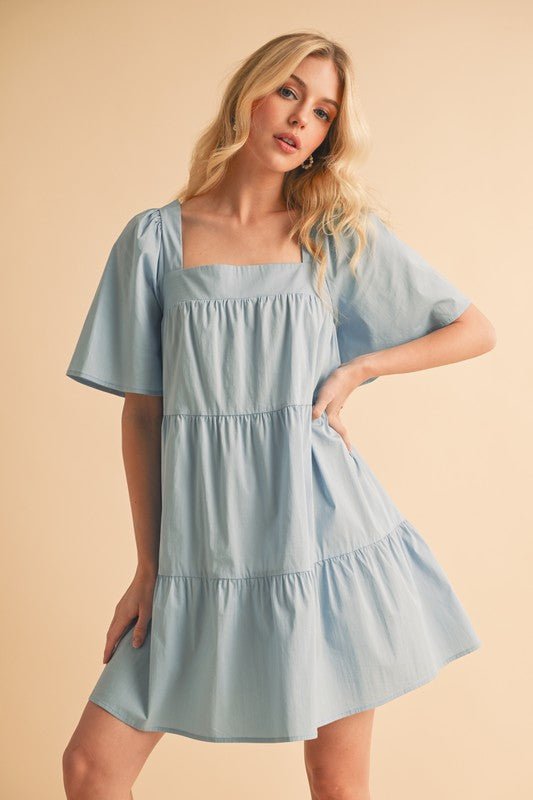 Aemi + Co Square Neck Half Sleeve Tiered Dress - S. M. & Co.