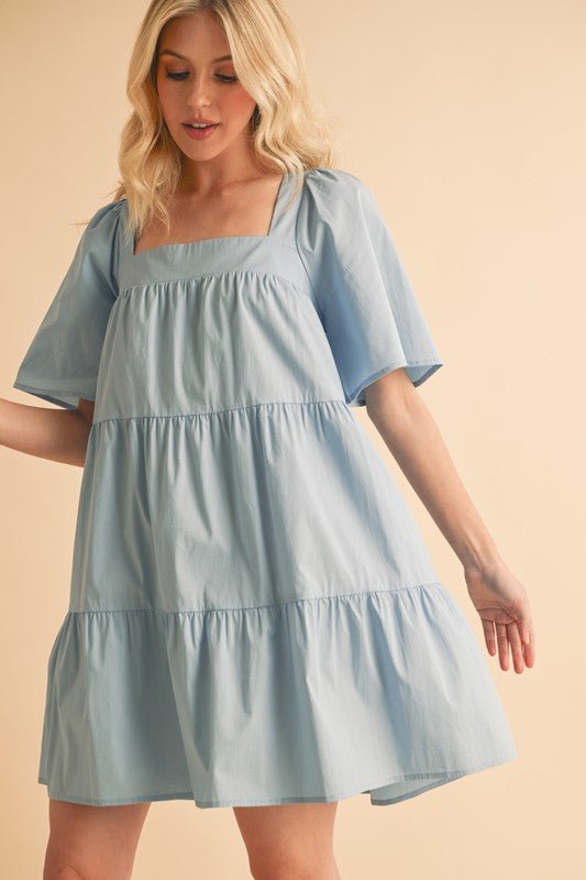 Aemi + Co Square Neck Half Sleeve Tiered Dress - S. M. & Co.