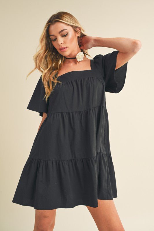 Aemi + Co Square Neck Half Sleeve Tiered Dress - S. M. & Co.