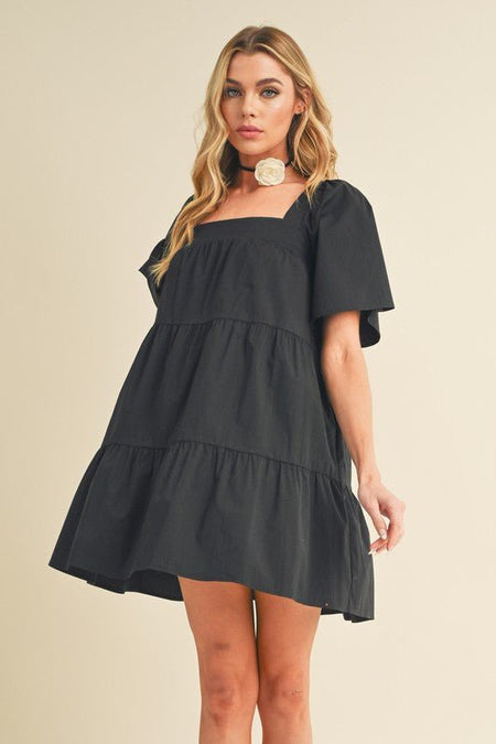 Aemi + Co Square Neck Half Sleeve Tiered Dress - S. M. & Co.