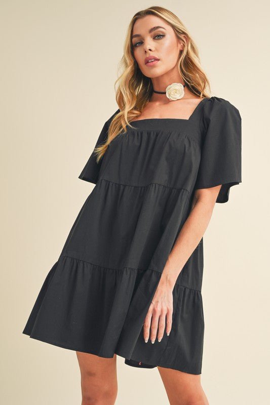 Aemi + Co Square Neck Half Sleeve Tiered Dress - S. M. & Co.