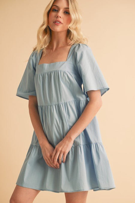 Aemi + Co Square Neck Half Sleeve Tiered Dress - S. M. & Co.