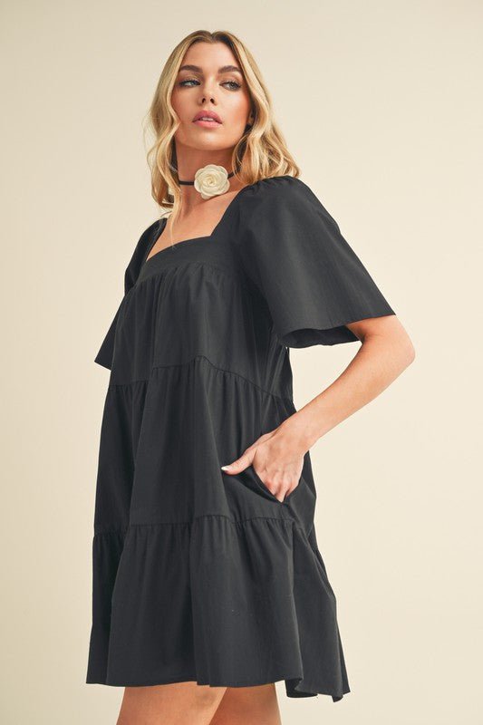 Aemi + Co Square Neck Half Sleeve Tiered Dress - S. M. & Co.