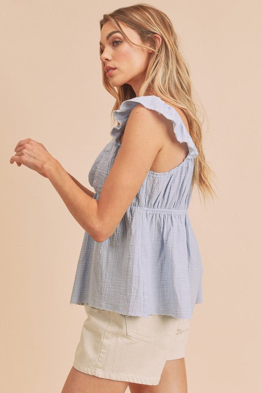 Aemi + Co Sweetheart Neck Ruffled Strap Top - S. M. & Co.