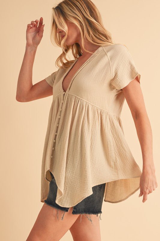 Aemi + Co Tuck Detail V - Neck Short Sleeve Blouse - S. M. & Co.