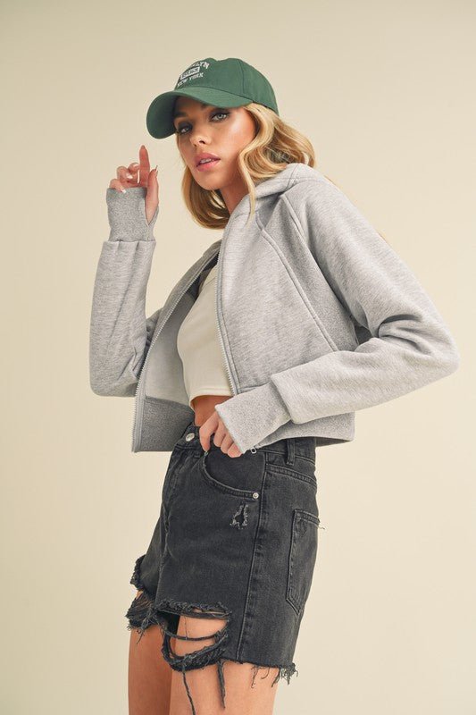 Aemi + Co Zip Up Raglan Sleeve Cropped Hoodie - S. M. & Co.