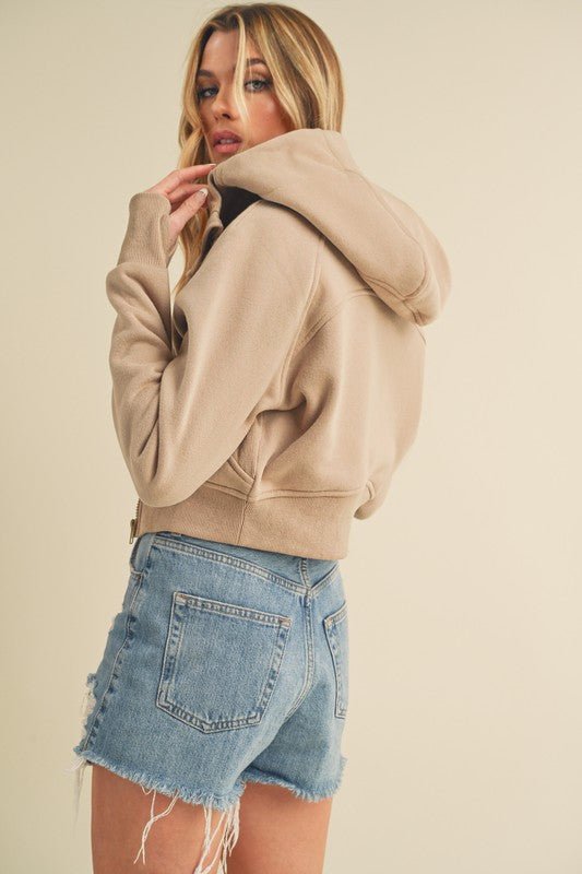 Aemi + Co Zip Up Raglan Sleeve Cropped Hoodie - S. M. & Co.