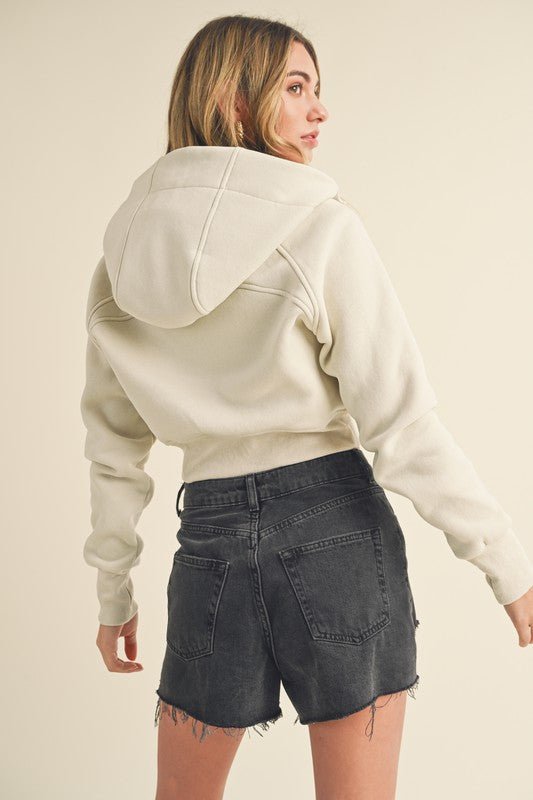 Aemi + Co Zip Up Raglan Sleeve Cropped Hoodie - S. M. & Co.