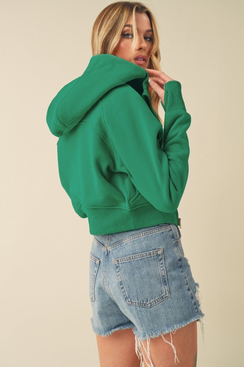 Aemi + Co Zip Up Raglan Sleeve Cropped Hoodie - S. M. & Co.