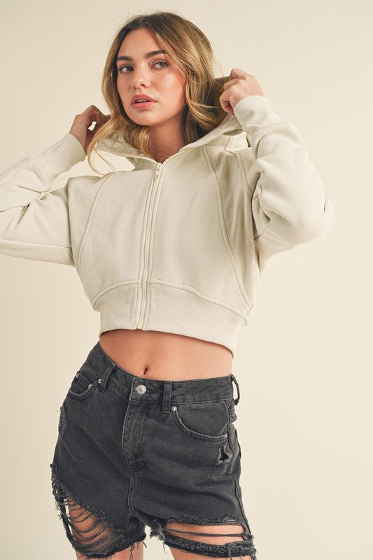 Aemi + Co Zip Up Raglan Sleeve Cropped Hoodie - S. M. & Co.