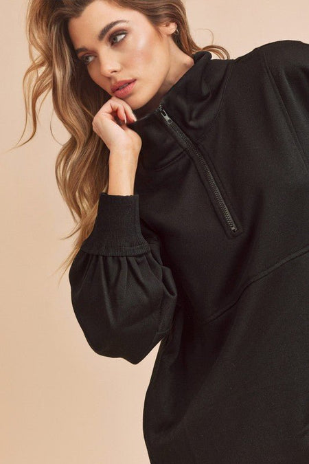 Aemi+Co Exposed Seam Half Zip Drop Shoulder Sweatshirt - S. M. & Co.