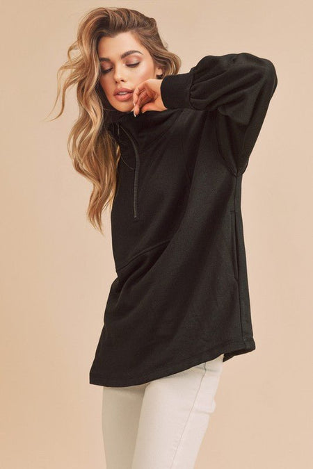 Aemi+Co Exposed Seam Half Zip Drop Shoulder Sweatshirt - S. M. & Co.