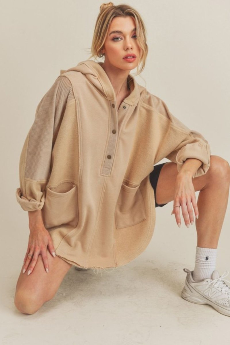 Aemi+Co Slit Half Snap Oversize Hoodie - S. M. & Co.