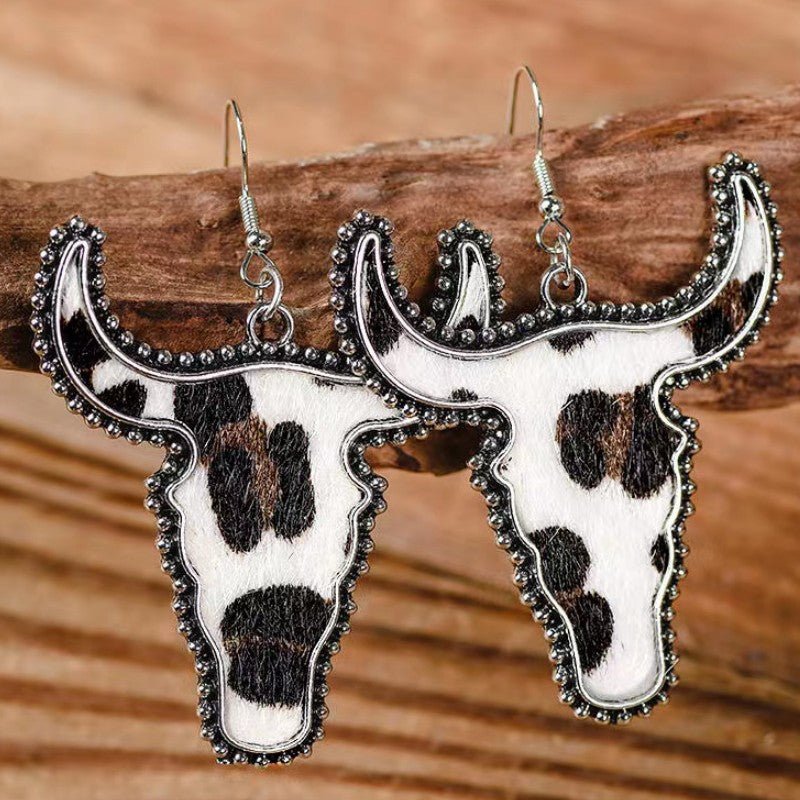 Alloy Animal Print Cow Head Earrings - S. M. & Co.